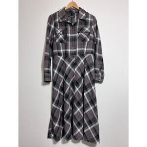 Chadwicks Dress Women Medium* Flannel Brown Gray/Red‎ A Line Cottage Boho